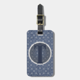 Denim Blue Decorative Monogram "T" Luggage Tag 