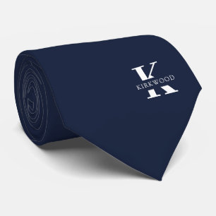 Denim Blue   Elegant Monogram + Name One-Sided Tie