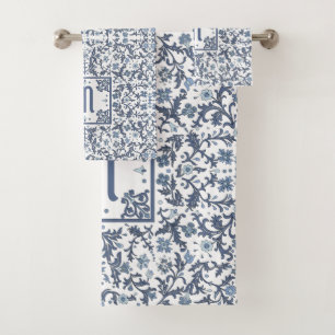 Denim Blue Floral Personalized Bath Towel Set