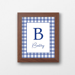 Denim Blue Gingham Plaid Baby Nursery Name Sign