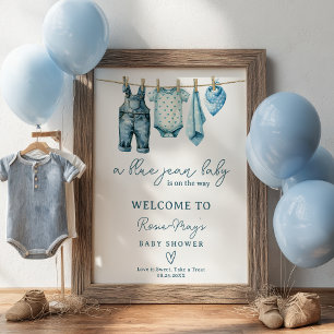 Denim Blue Jean Clothesline Baby Shower Welcome Poster