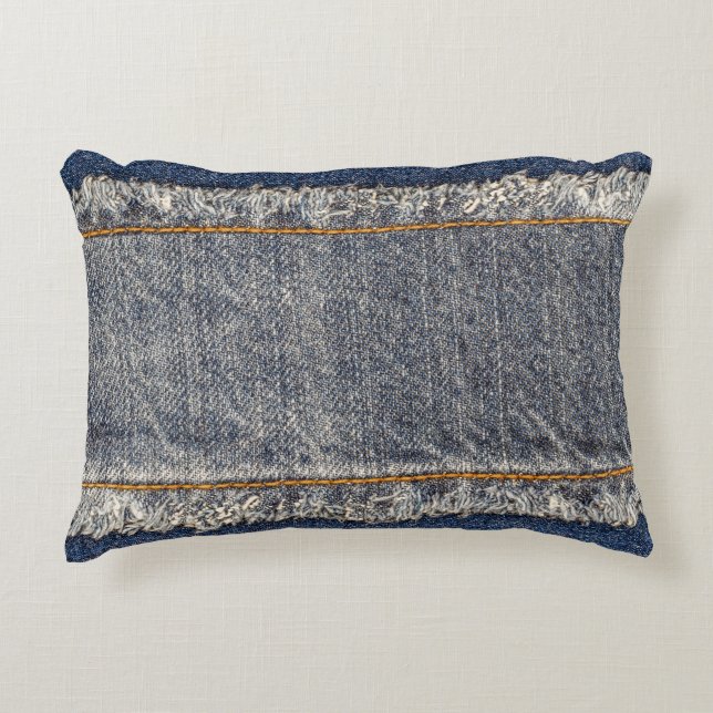 Denim Blue Jeans: Casual Double Patch Accent Pillow (Front)
