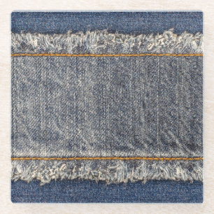 Denim Blue Jeans: Casual Double Patch Glass Coaster