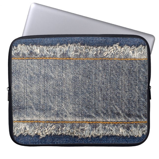 Denim Blue Jeans: Casual Double Patch Laptop Sleeve (Front)