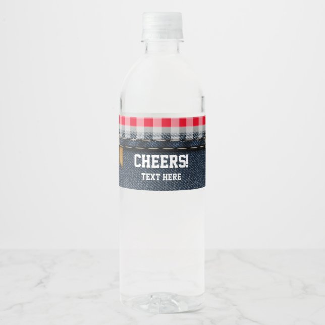 denim, blue jeans, cowboy, western water bottle label (Front)