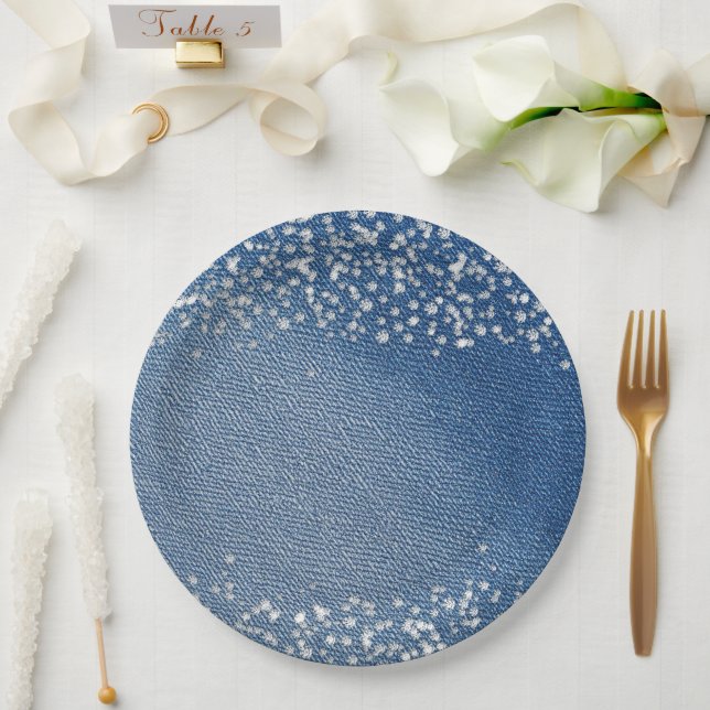 Denim Blue Jeans Diamond  Paper Plate (Wedding)