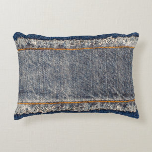 Denim blue jeans fabric frame. Bleached denim fabr Accent Pillow