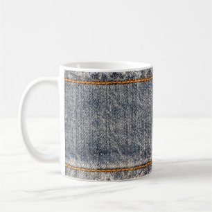 Denim blue jeans fabric frame. Bleached denim fabr Coffee Mug