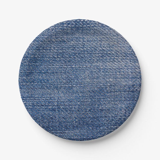 Denim Blue Jeans Faux Texture Rustic Paper Plate (Front)