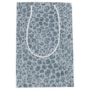 Denim Blue Leopard Print Glitter        Medium Gift Bag
