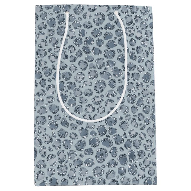 Denim Blue Leopard Print Glitter        Medium Gift Bag (Front)