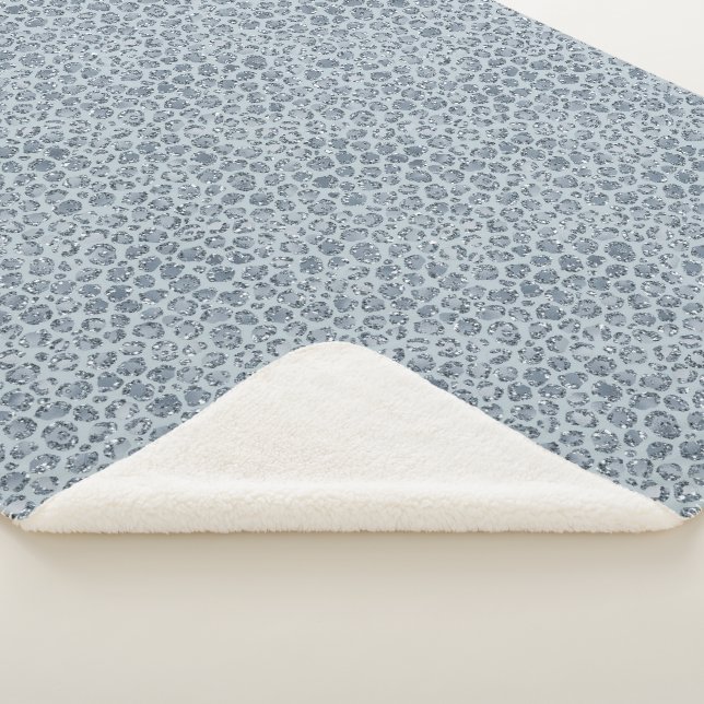 Denim Blue Leopard Print Glitter           Sherpa Blanket (3/4)