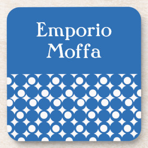 Denim Blue Mod Ball Design @ Emporio Moffa w/ text Coaster