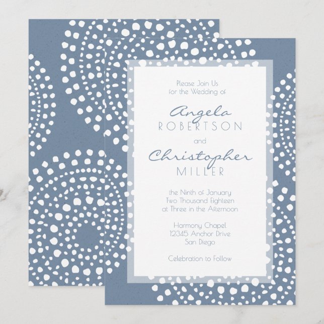 Denim Blue Modern Boho Wedding Invitation (Front/Back)