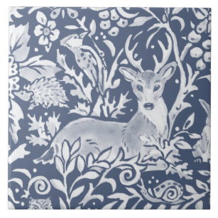 Denim Blue MURAL Woodland Animal Deer Top Left Tile