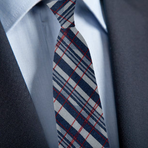 Denim Blue Navy Red Angle Stripes Pattern Necktie
