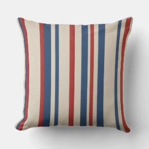 Denim Blue off-shite and red stripes Throw Pillow