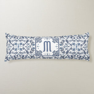 Denim Blue Ornate Monogram Body Pillow