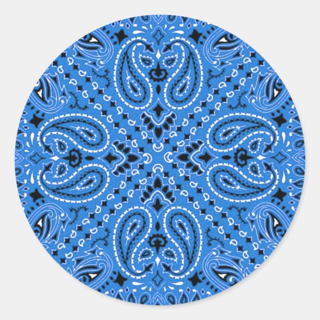 Denim Blue Paisley Western Bandana Scarf Print Classic Round Sticker (Front)