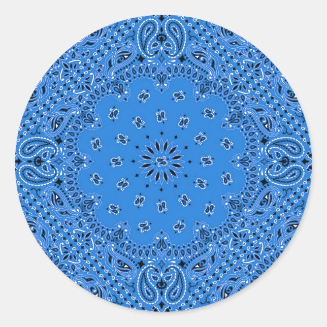 Denim Blue Paisley Western Bandana Scarf Print Classic Round Sticker (Front)