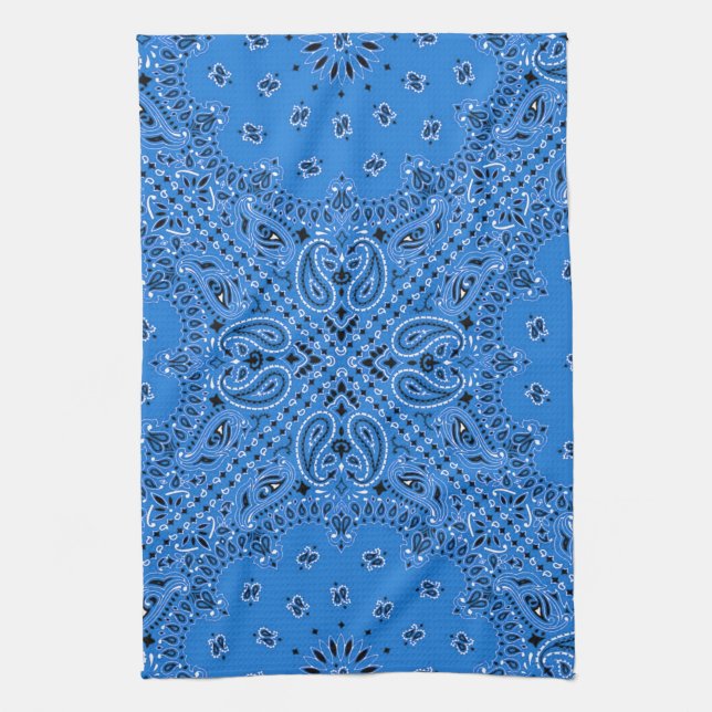Denim Blue Paisley Western Bandana Scarf Print Kitchen Towel (Vertical)