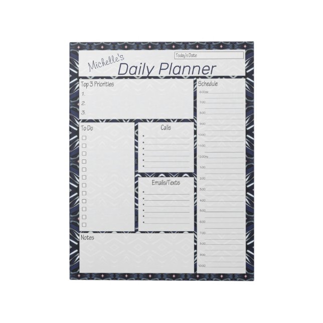 Denim Blue Personalized Daily Planner Notepad (Rotated)