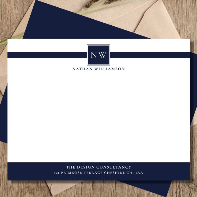 Denim Blue Professional Monogram Business  Card (Creator Uploaded)
