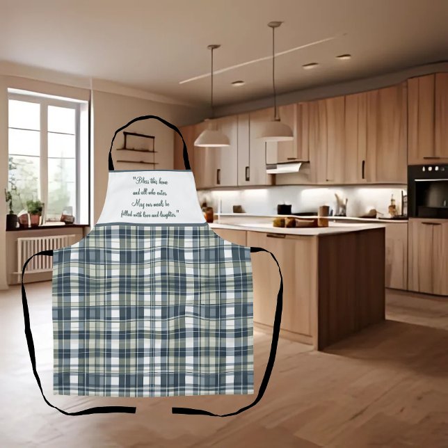 Denim Blue Sage Green White Customizable  Apron (Creator Uploaded)