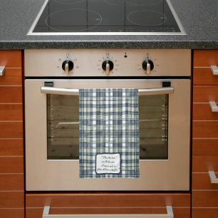 Denim Blue Sage Green White Plaid Customizable Kitchen Towel