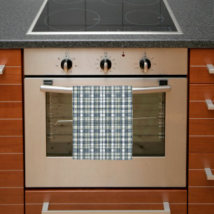 Denim Blue Sage Green White Plaid Kitchen Towel