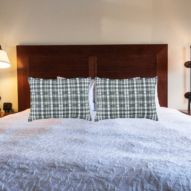 Denim Blue Sage Green White Plaid Pillowcase (Creator Uploaded)