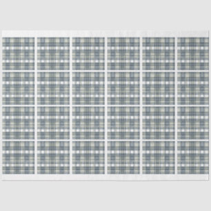 Denim Blue Sage Green White Plaid Tiled Decoupage Tissue Paper