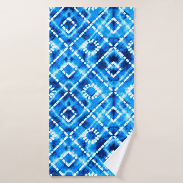 Denim blue tie die texture repeat modern pattern bath towel (Bath Towel)