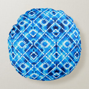 Denim blue tie die texture repeat modern pattern round pillow