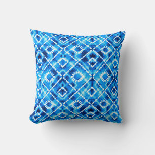Denim blue tie die texture repeat modern pattern throw pillow