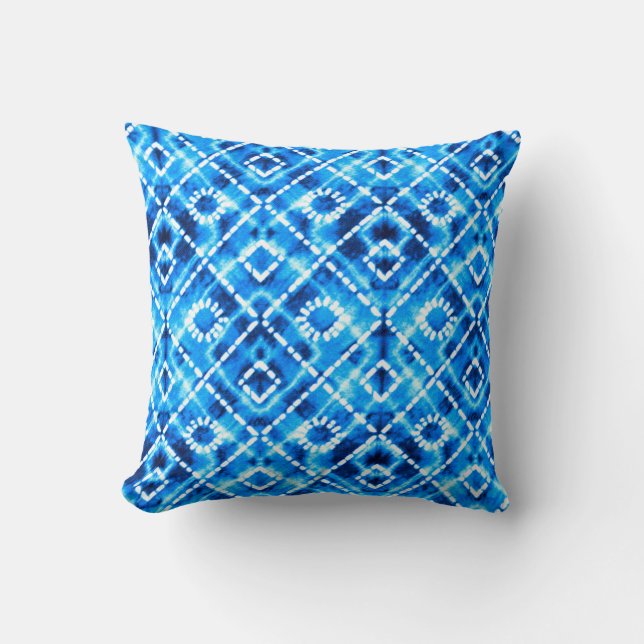 Denim blue tie die texture repeat modern pattern throw pillow (Front)