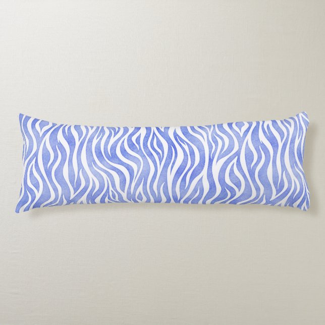 Denim Blue Watercolor Zebra Pattern Body Pillow (Front)