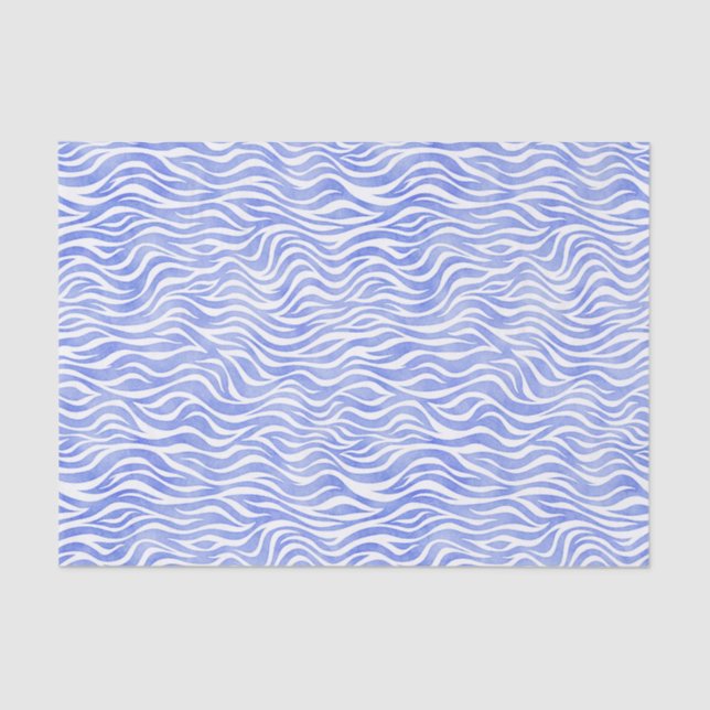 Denim Blue Watercolor Zebra Print Tissue Paper (Front)