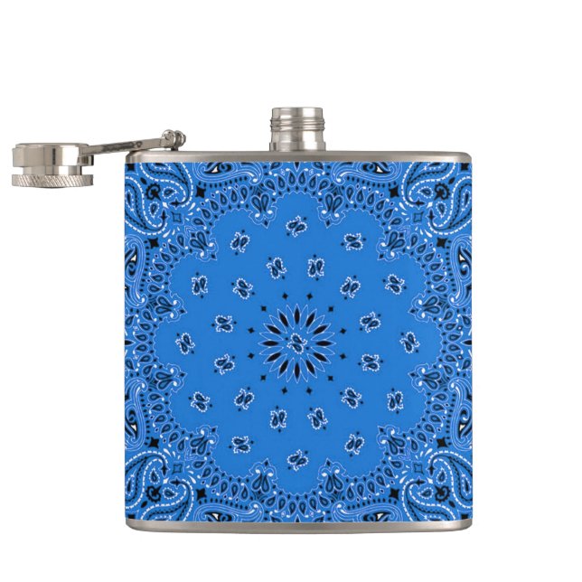 Denim Blue Western Bandana Scarf Fabric Wrap Hip Hip Flask (Opened)