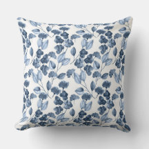 Denim Blue & White Floral Throw Pillow