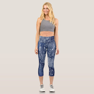 Denim Blue & White Mandala Mix Design Capri Leggings