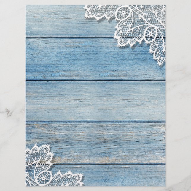 Denim Blue Wood Grain & White Lace Papier papier (Devant)