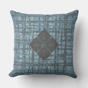 Denim Blue X's and O's Pattern Grey Check Outdoor Pillow