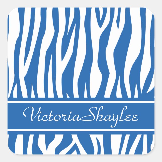 Denim Blue Zebra Print with custom text Square Sticker (Front)
