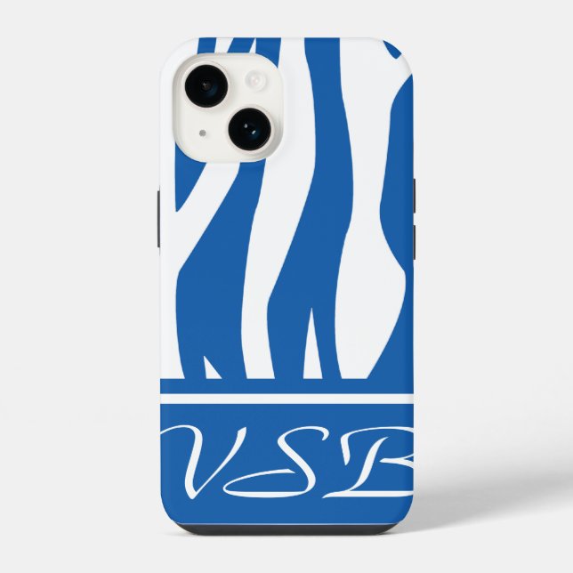 Denim Blue Zebra Print with monogram iPhone Case (Back)