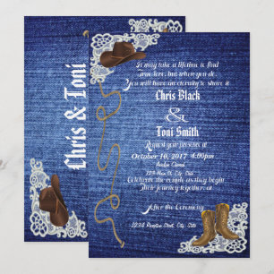 Denim, bottes et invitation de mariage de dentelle