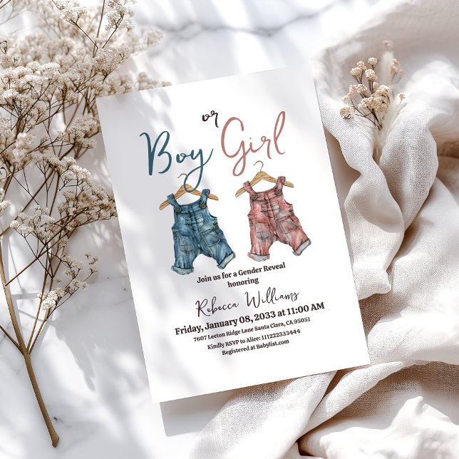 Denim Boy or Girl Clothesline Gender Reveal Invitation (Creator Uploaded)