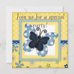 Denim Butterfly Birthday Invitations Announcements