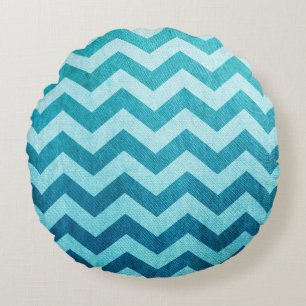 Denim Chevron by Shirley Taylor Round Pillow