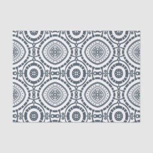 Denim Circular Tile Blue White Pattern Tissue Paper